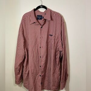 Nautica Men’s XL‎ button down shirt Red White Blue Plaid long sleeve cotton